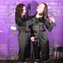 DungeonMasterOne: Satin Pyjama Jumpsuits: Kinky Messy Lesbian Fun!