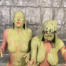 Slimed Models: Kali and Ivy Slimed Naked Together
