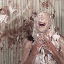 Anglefan: Jen Capone loves getting pied by a nude guy!