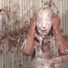 Anglefan: Jen Capone loves getting pied by a nude guy!