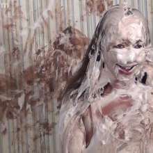 Anglefan: Jen Capone loves getting pied by a nude guy!