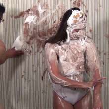 Anglefan: Jen Capone loves getting pied by a nude guy!
