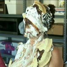 XXXMESS: Woman gets pies in her face in a garage