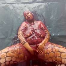 Darkabyss445: Fishnet Body Stocking with Legs Spread Wide Messy Affair