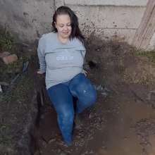 Darkabyss445: Fully-clothed in Jeans and a Sweater in the Mud
