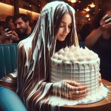 splathair2020: AI test, longer hair and cake