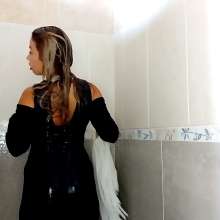 wet.look.me: Wetlook girl in black dress gets wet in shower | Wetlook.biz