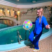 Wet Live Team: All Wet in the Pool Dressed in a Chic Blue Tracksuit