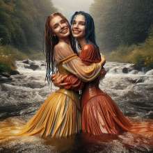 Wetmaxiskirts: AI Wetlook: Victorian women in love!