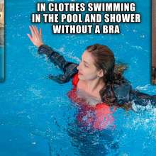 Wet Live Team: In Clothes Swimming in the Pool and Shower without a Bra