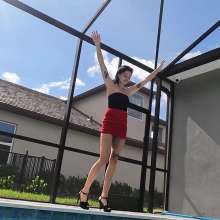 WetlookFashion: Kilo Takes a Dip in Her Sexy Red Mini Skirt and Black Top