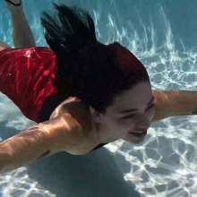 WetlookFashion: Kilo Takes a Dip in Her Sexy Red Mini Skirt and Black Top