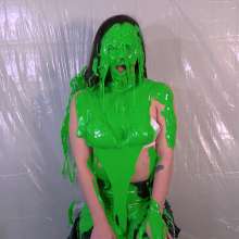 Miss Nicole: Meredith Blasted With Green Slime in Aritzia Leather Jeans