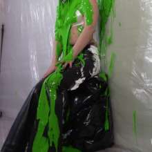 Miss Nicole: Meredith Blasted With Green Slime in Aritzia Leather Jeans