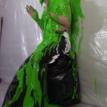 Miss Nicole: Meredith Blasted With Green Slime in Aritzia Leather Jeans