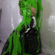 Miss Nicole: Meredith Blasted With Green Slime in Aritzia Leather Jeans