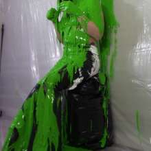 Miss Nicole: Meredith Blasted With Green Slime in Aritzia Leather Jeans
