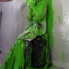 Miss Nicole: Meredith Blasted With Green Slime in Aritzia Leather Jeans