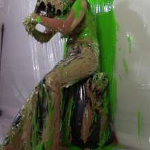 Miss Nicole: Meredith Blasted With Green Slime in Aritzia Leather Jeans