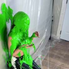 Miss Nicole: Meredith Blasted With Green Slime in Aritzia Leather Jeans