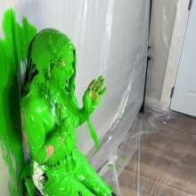 Miss Nicole: Meredith Blasted With Green Slime in Aritzia Leather Jeans