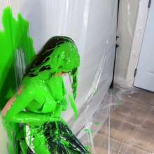 Miss Nicole: Meredith Blasted With Green Slime in Aritzia Leather Jeans