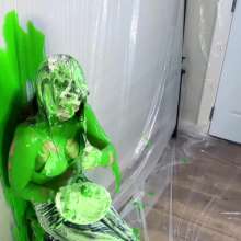 Miss Nicole: Meredith Blasted With Green Slime in Aritzia Leather Jeans