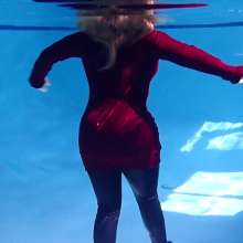 DMarieAllWet: Swimming in Long Red Sweater and Leather
