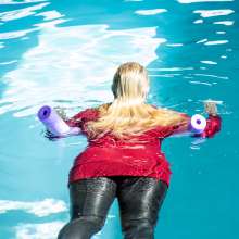 DMarieAllWet: Swimming in Long Red Sweater and Leather