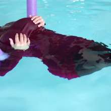DMarieAllWet: Swimming in Long Red Sweater and Leather