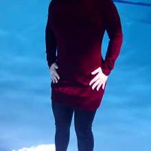DMarieAllWet: Swimming in Long Red Sweater and Leather