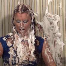 Anglefan: MJ accidentally sits on a pie in her blue mini-dress!