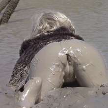 FOXY: Edwie is dressed with fur coat in mud