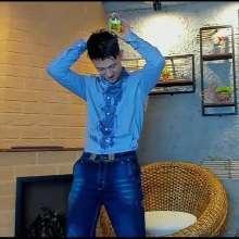 WETColours: Nico Gets Wet Dressed in a Blue Shirt and Jeans
