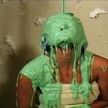 Anglefan: Kristen slimed in her towel and shower cap