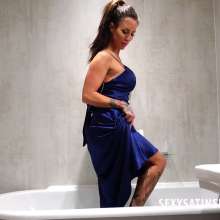 johnboy12: Beautiful in Blue--Charlie in the Bath whilst wearing a Satin Chemise