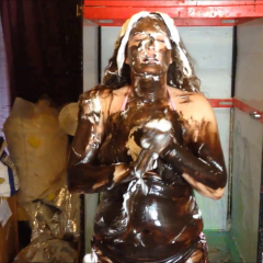 CandyCustard: Maria pied and coated in chocolate in a tiny bikini