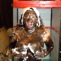 CandyCustard: Maria pied and coated in chocolate in a tiny bikini