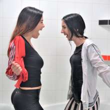 ufa217: Girlfriends Vicky and Laura in leggings have fun in Jacuzzi.