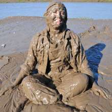 DungeonMasterOne: Mud!  Rosemary wears dungarees, white t-shirt, and denim jacket in the mud