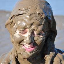 DungeonMasterOne: Mud!  Rosemary wears dungarees, white t-shirt, and denim jacket in the mud