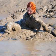 DungeonMasterOne: Mud!  Rosemary wears dungarees, white t-shirt, and denim jacket in the mud