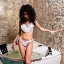 wet.look.me: Update!  Hot curly girl in a denim jacket, jeans and boots | Wetlook.biz