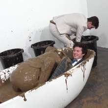 WamtasticUK: 3 Cute Guys in Smart Suits Pushed into Muddy Bath