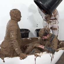 WamtasticUK: 3 Cute Guys in Smart Suits Pushed into Muddy Bath