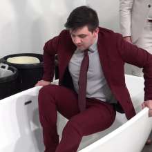 WamtasticUK: 3 Cute Guys in Smart Suits Pushed into Muddy Bath