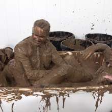 WamtasticUK: 3 Cute Guys in Smart Suits Pushed into Muddy Bath