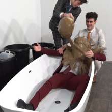 WamtasticUK: 3 Cute Guys in Smart Suits Pushed into Muddy Bath