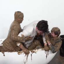 WamtasticUK: 3 Cute Guys in Smart Suits Pushed into Muddy Bath