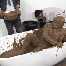 WamtasticUK: 3 Cute Guys in Smart Suits Pushed into Muddy Bath